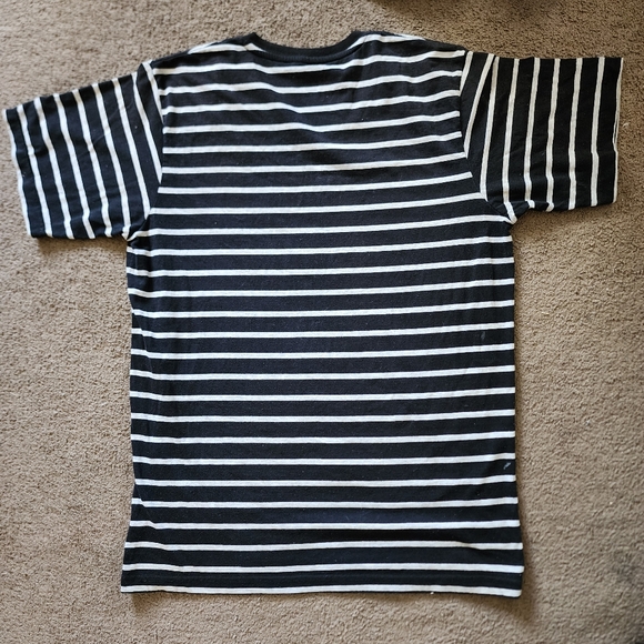 Y2K Black/Oatmeal Striped V-Neck Tee, Men's M - Picture 3 of 7
